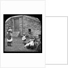 Victorian Children and Woman Feeding Hens on a Farm, Isle of Man by George Bellett Cowen